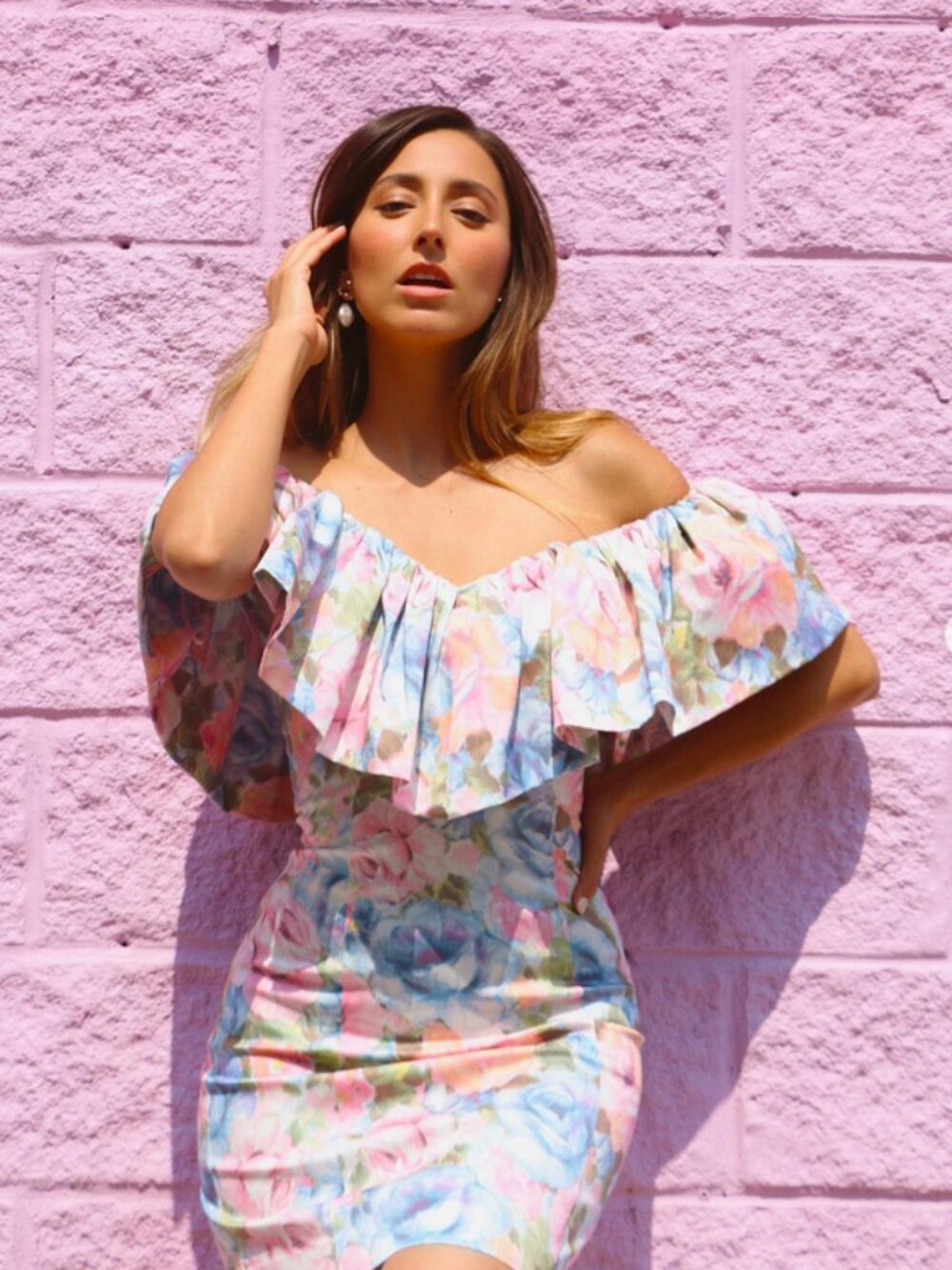 & Other Stories Floral Print Ruffle Dress Cotton Pastel Floral Dress Spring US 6